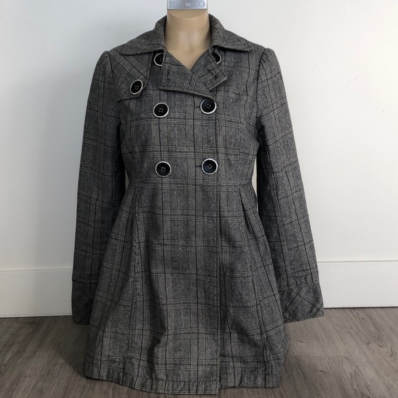 EUC RW&Co Black and Gray Cotton Plaid Coat Size S - Picture 2 of 14